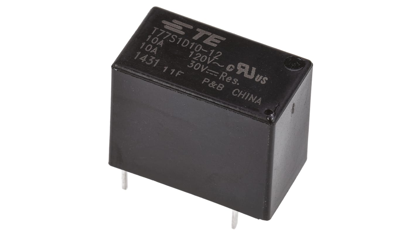 TE Connectivity PCB Mount Power Relay, 12V dc Coil, 10A Switching Current, SPST