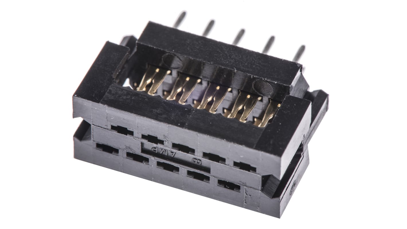 TE Connectivity IDC连接器, 公插, 10p, 2.54mm间距, 2排, 电缆安装, IDC端接, 直角, AMP-LATCH系列