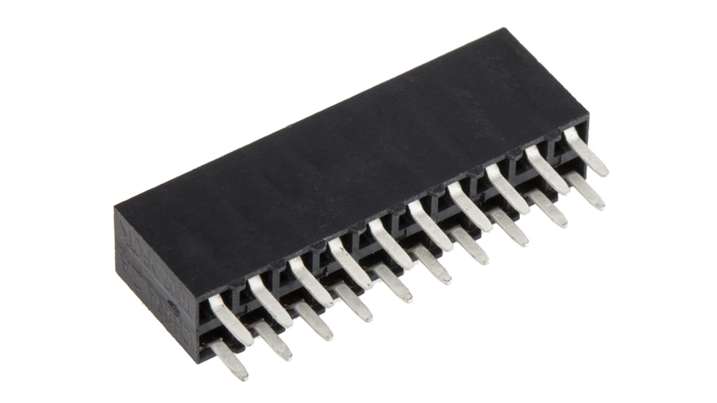 TE Connectivity AMPMODU MOD II Series Straight Through Hole Mount PCB Socket, 20-Contact, 2-Row, 2.54mm Pitch, Solder