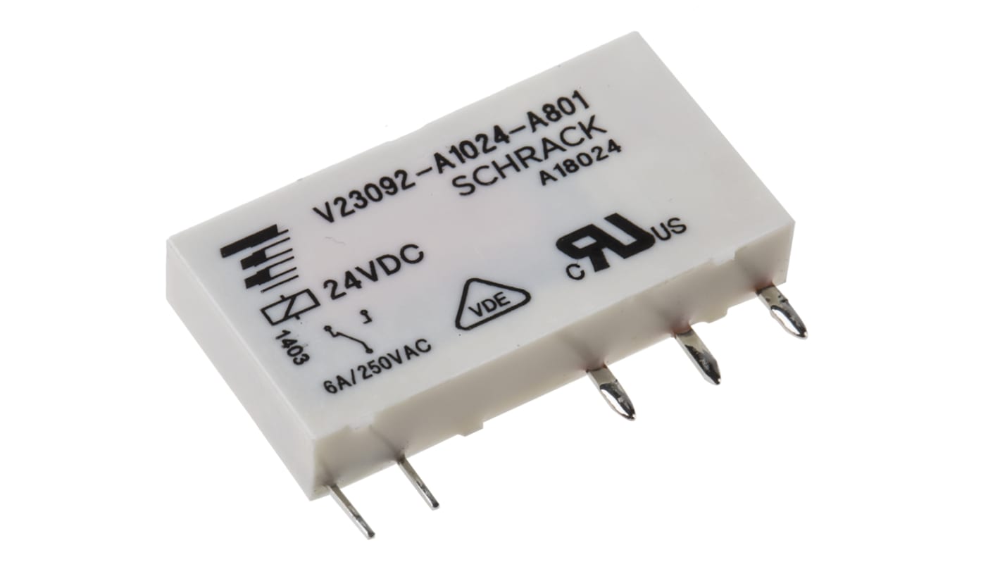 TE Connectivity 功率继电器, 24V 直流线圈, 6A切换, SPDT, 1极, PCB安装, 银镍合金触点, SNR系列