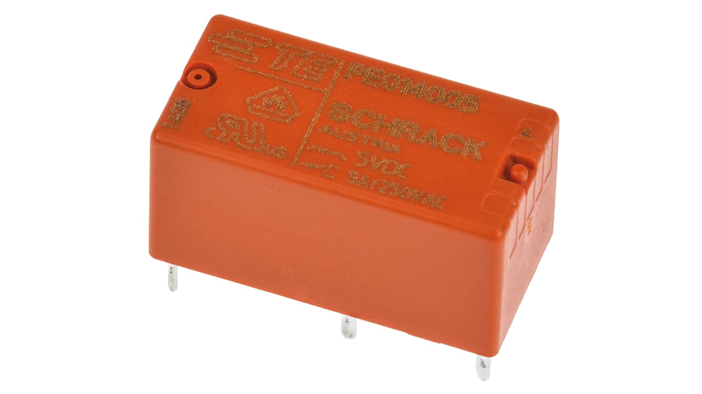 TE Connectivity PCB Mount Power Relay, 5V dc Coil, 5A Switching Current, SPDT