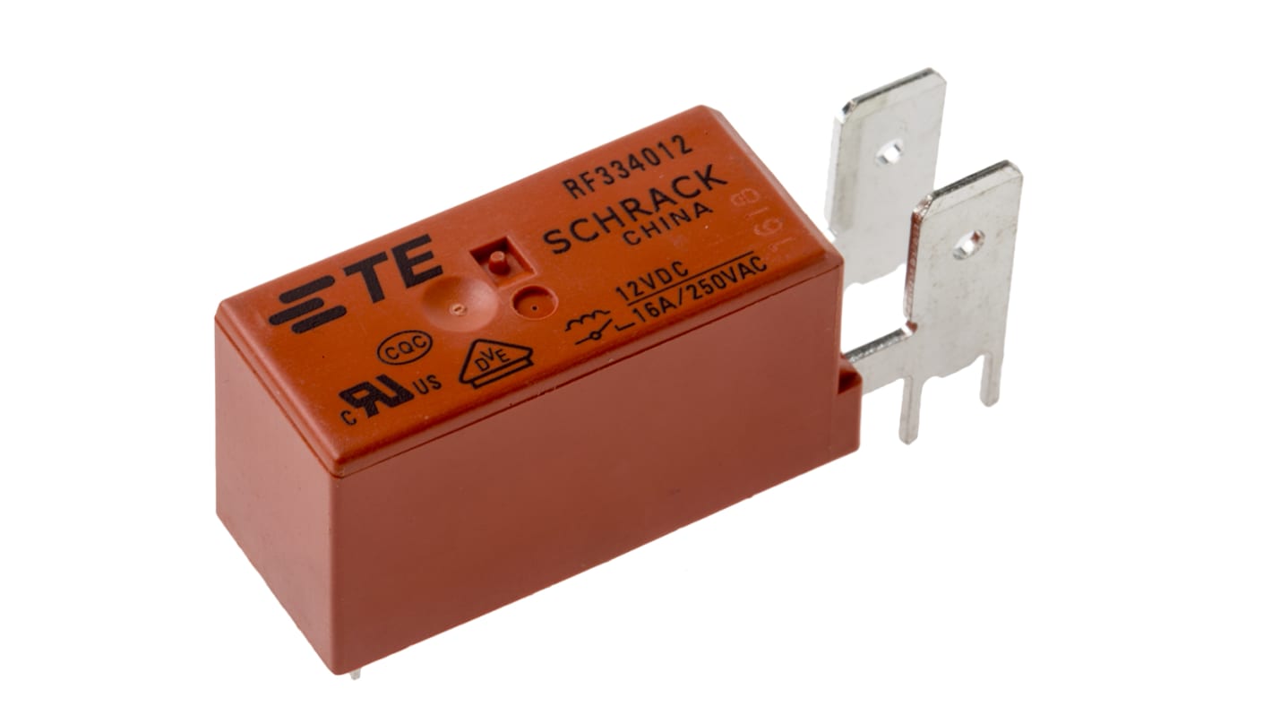 TE Connectivity PCB Mount Power Relay, 12V dc Coil, 16A Switching Current, SPST