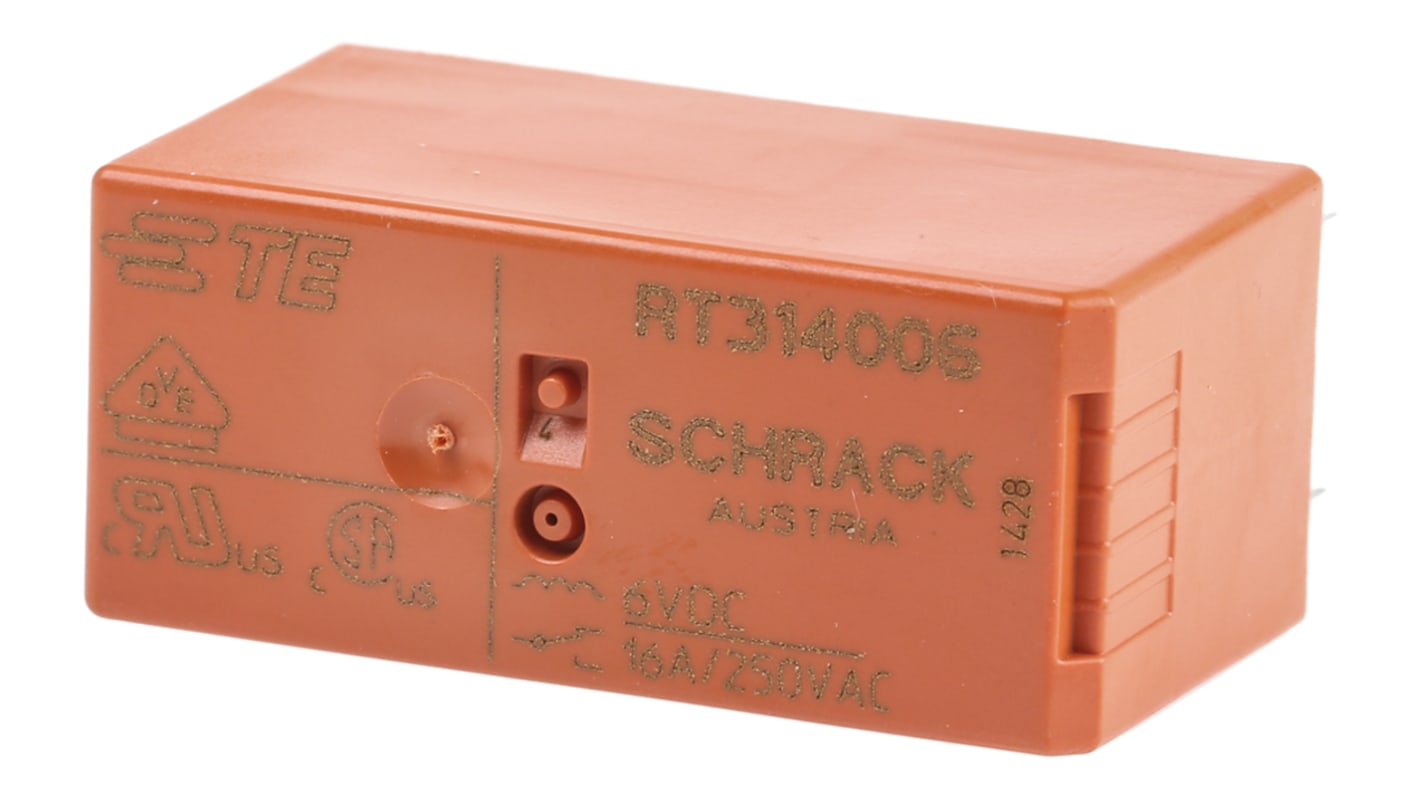 TE Connectivity PCB Mount Power Relay, 6V dc Coil, 16A Switching Current, SPDT
