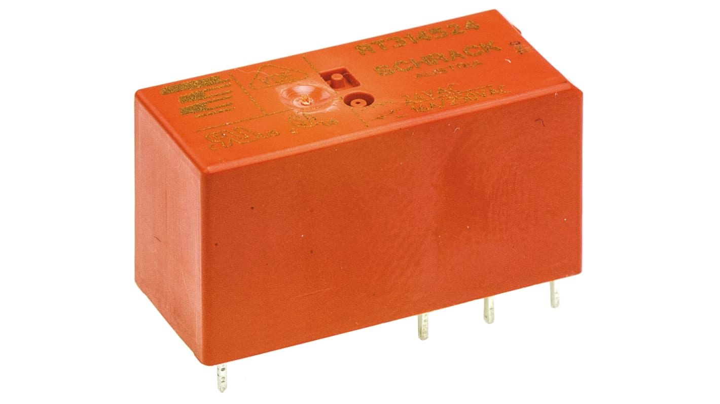 Relè di potenza TE Connectivity serie RT1, SPDT, bobina 24V ca, Montaggio su circuito stampato
