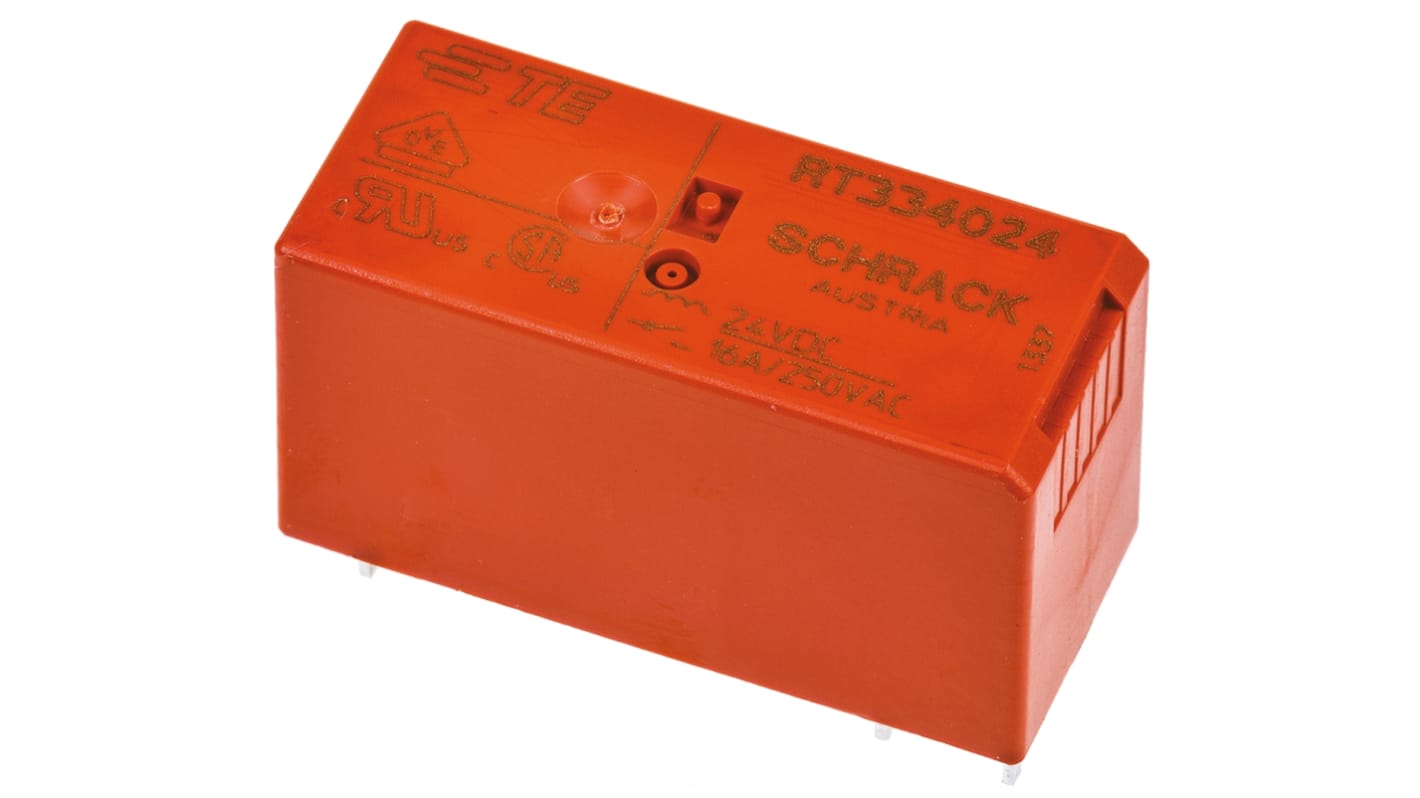TE Connectivity 功率继电器, 24V 直流线圈, 16A切换, SPST, 1极, PCB安装, 银镍合金触点, RT1系列
