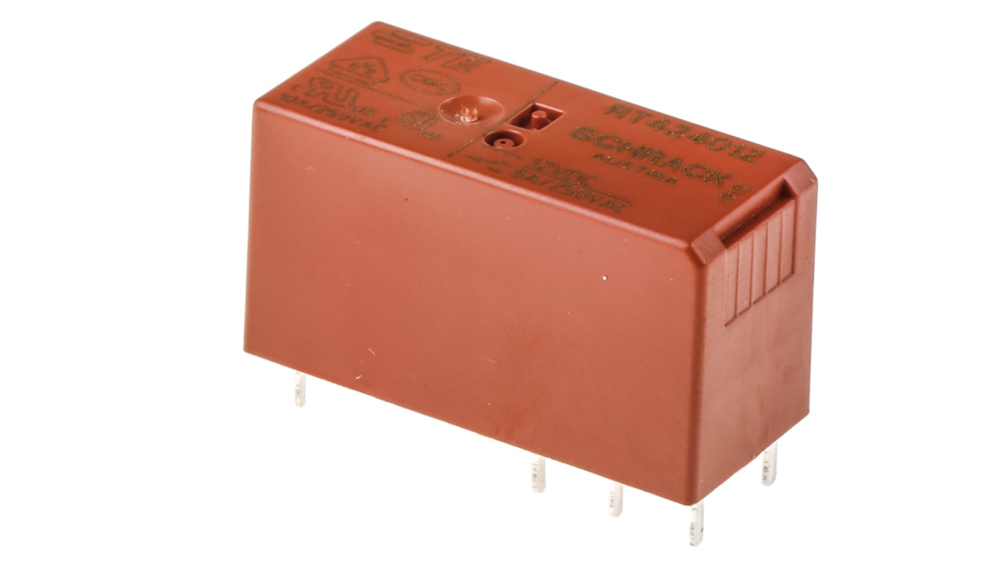 TE Connectivity PCB Mount Power Relay, 12V dc Coil, 8A Switching Current, DPDT