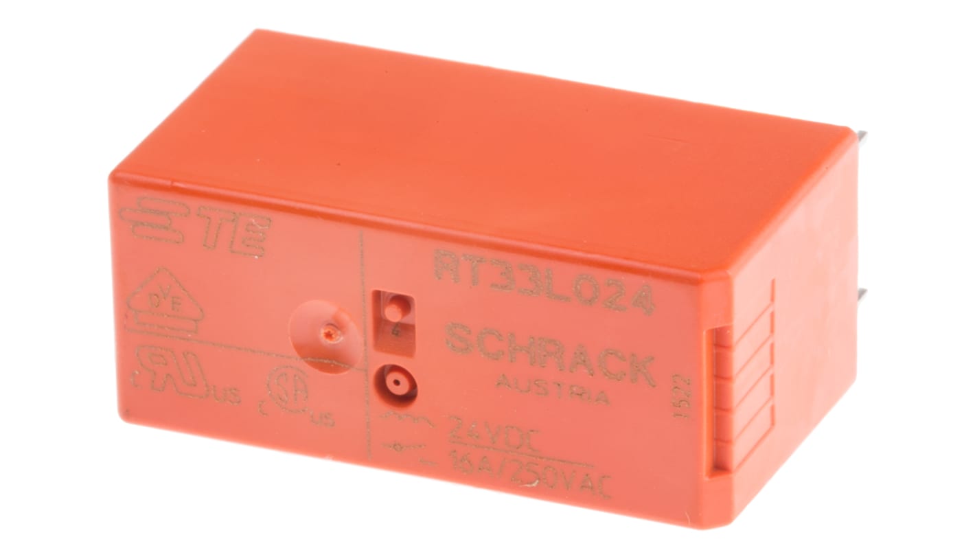 TE Connectivity PCB Mount Power Relay, 24V dc Coil, 16A Switching Current, SPST