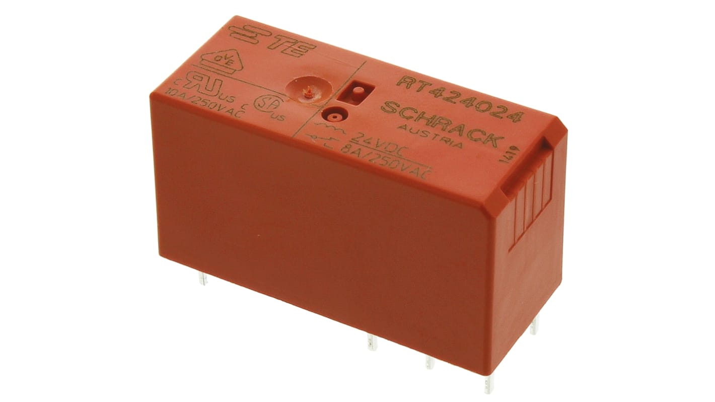 TE Connectivity PCB Mount Power Relay, 24V dc Coil, 8A Switching Current, DPDT