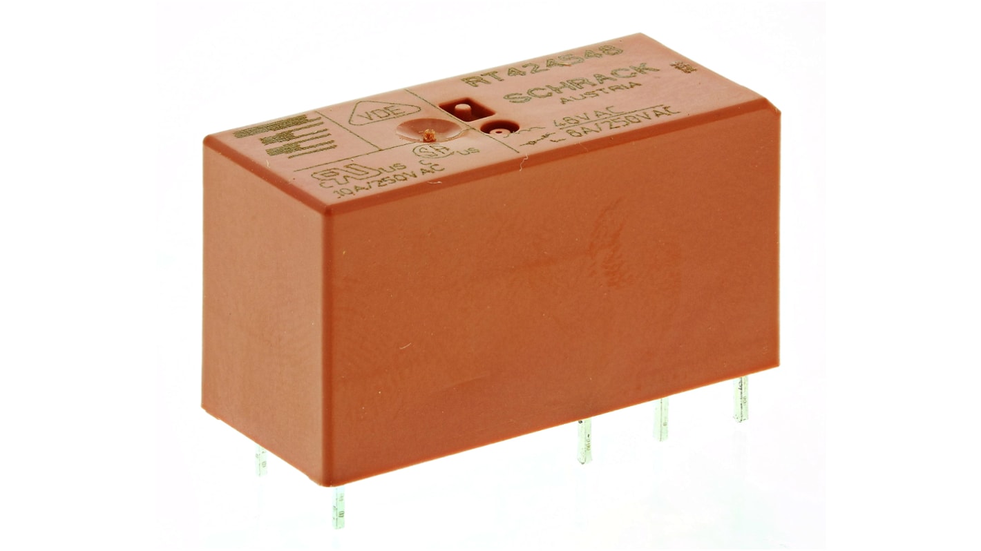 TE Connectivity PCB Mount Power Relay, 48V ac Coil, 8A Switching Current, DPDT