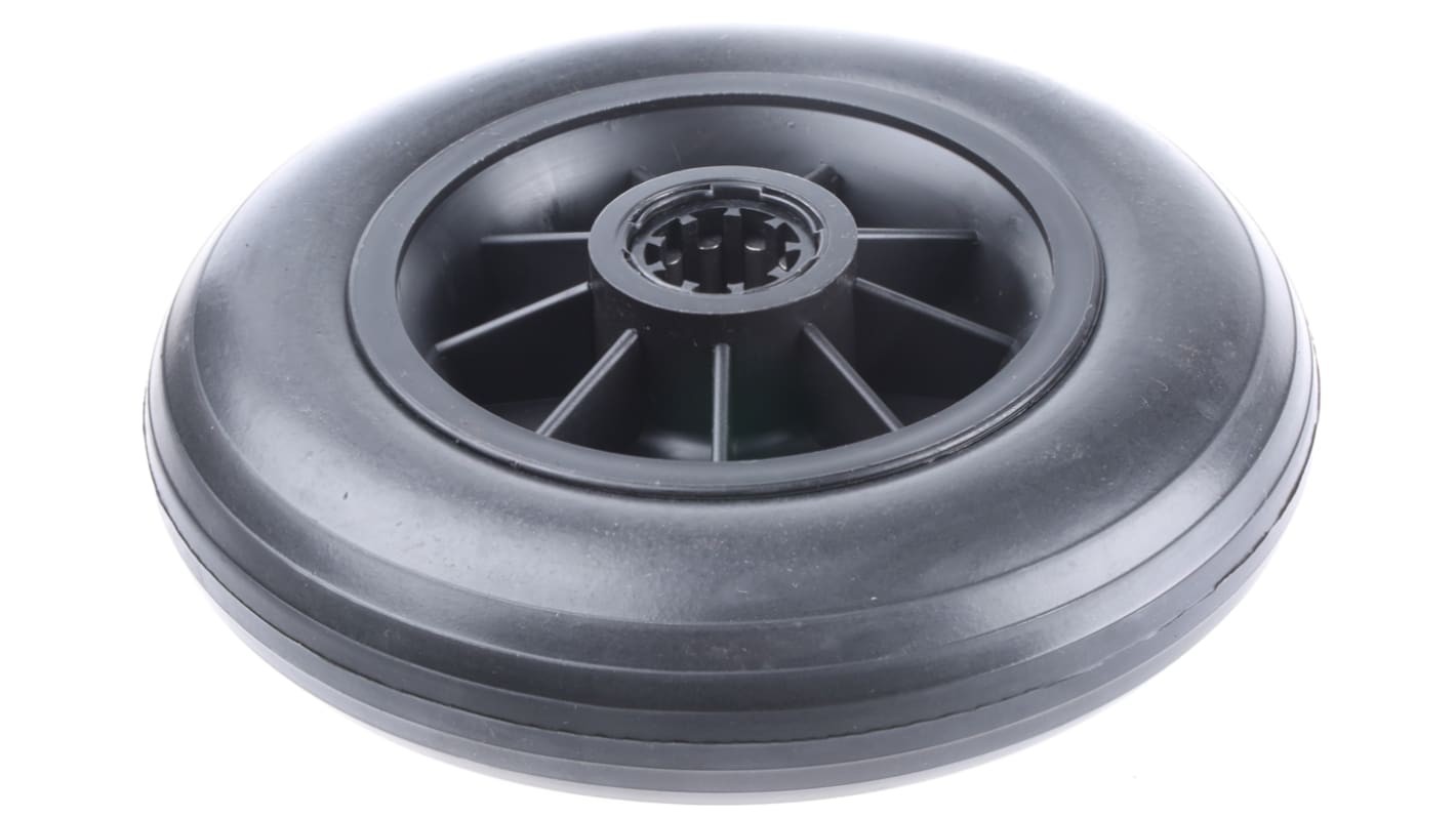RS PRO Rollwagenrolle Schwarz, Mat. Gummi, Vollmaterial, 100kg, Stichfest Ø 200mm, B. 50mm