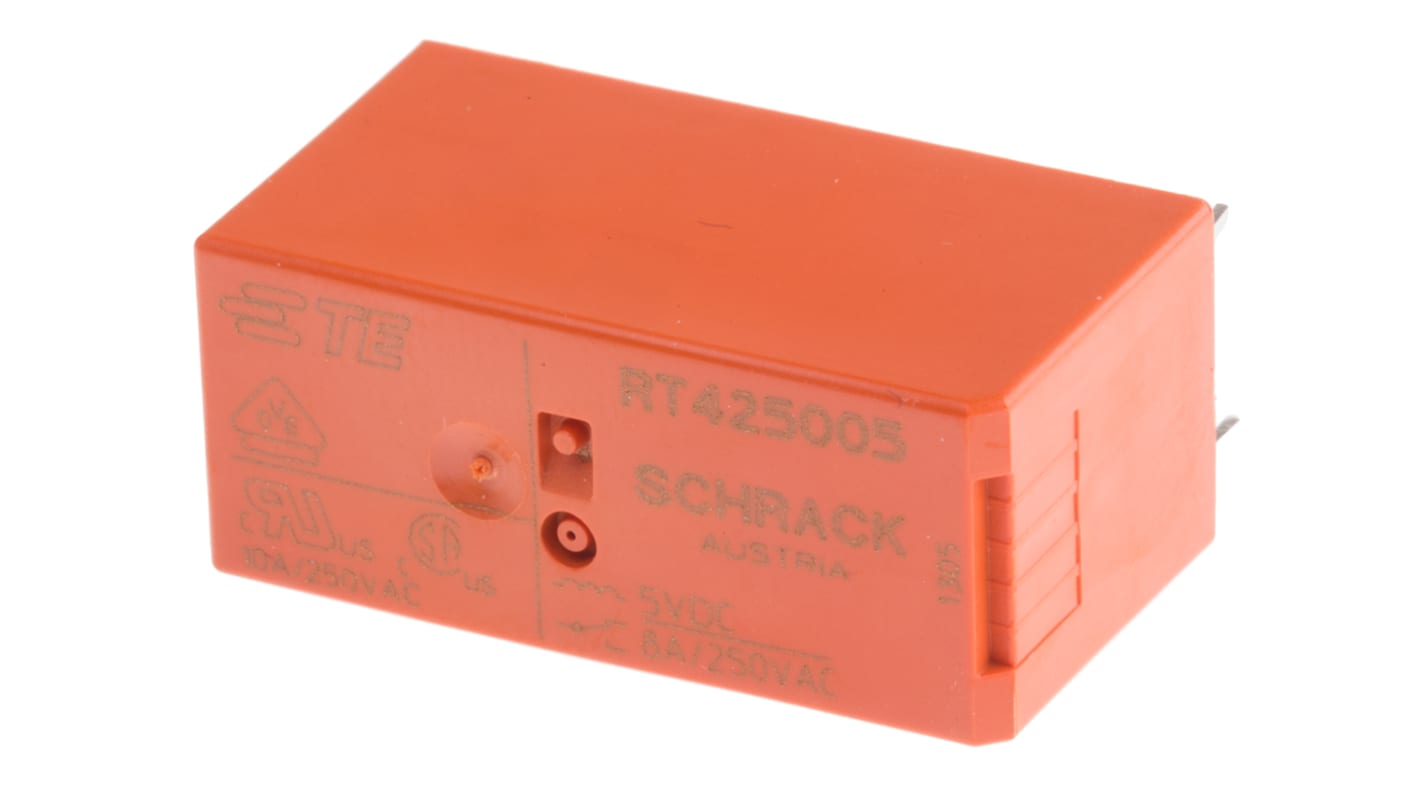 TE Connectivity PCB Mount Power Relay, 5V dc Coil, 8A Switching Current, DPDT