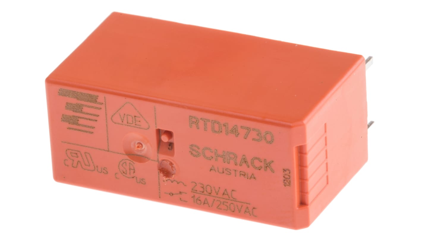 Relé de potencia sin enclavamiento TE Connectivity RT1 de 1 polo, SPDT, bobina 230V ac, 16A, Montaje en PCB