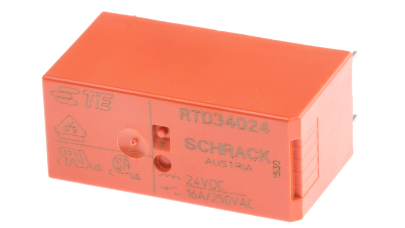 TE Connectivity PCB Mount Power Relay, 24V dc Coil, 16A Switching Current, SPST