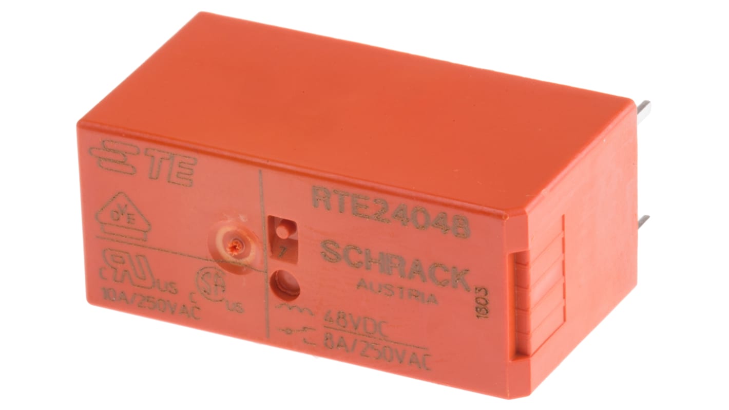 TE Connectivity PCB Mount Power Relay, 48V dc Coil, 8A Switching Current, DPDT