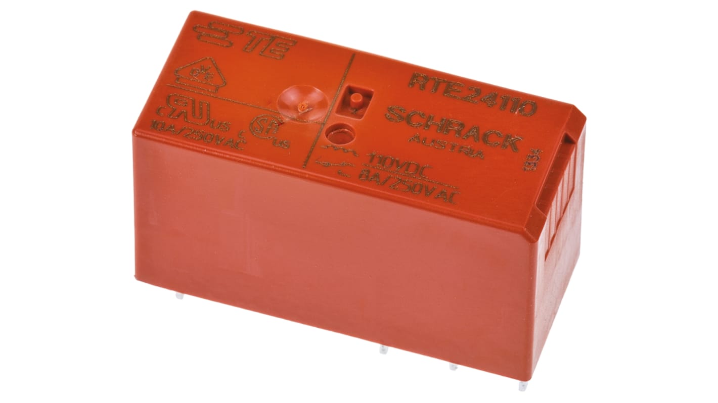TE Connectivity PCB Mount Power Relay, 110V dc Coil, 8A Switching Current, DPDT
