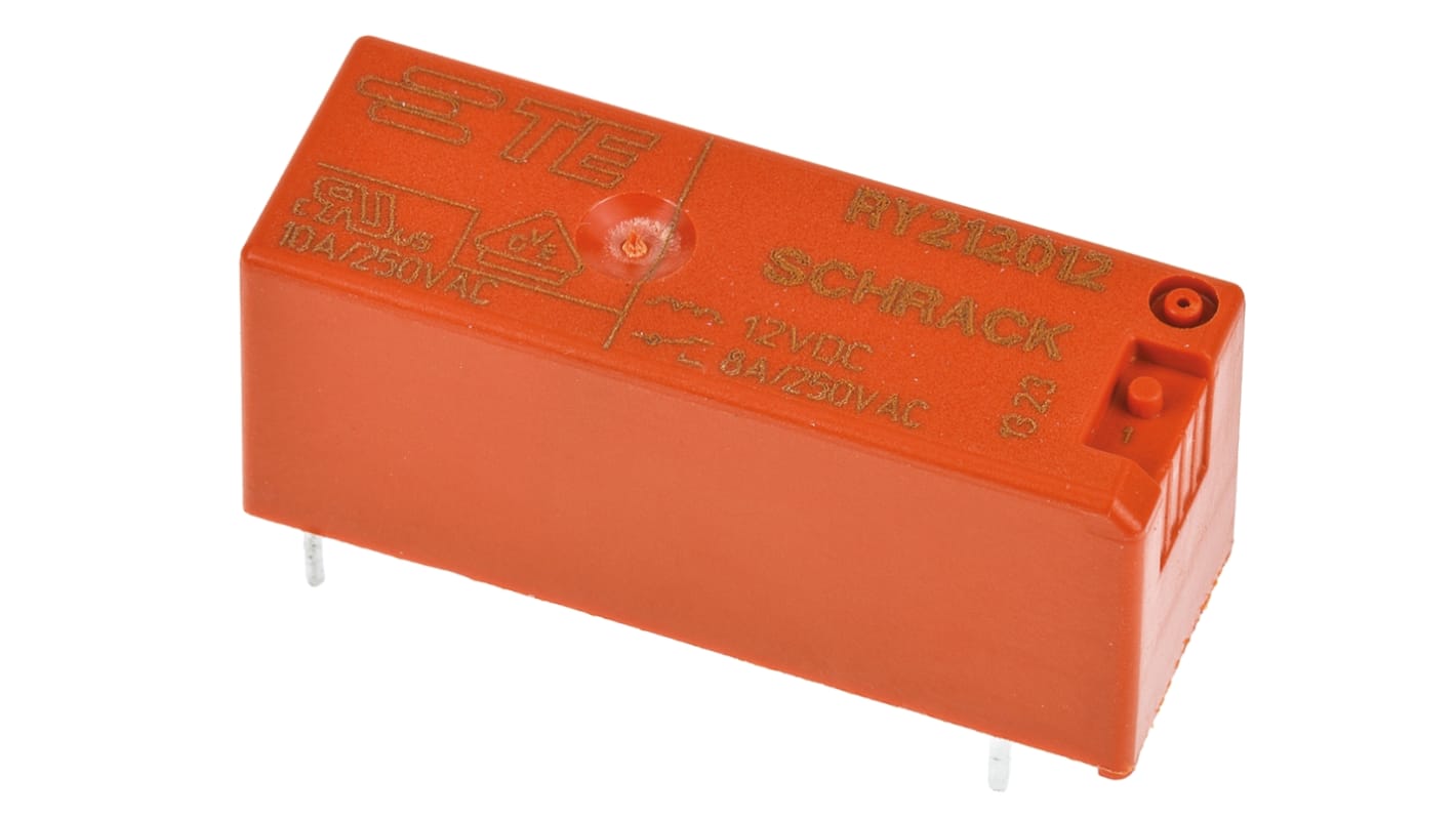 TE Connectivity 功率继电器, 12V 直流线圈, 8A切换, SPDT, 1极, PCB安装, 镀金触点, RY II系列