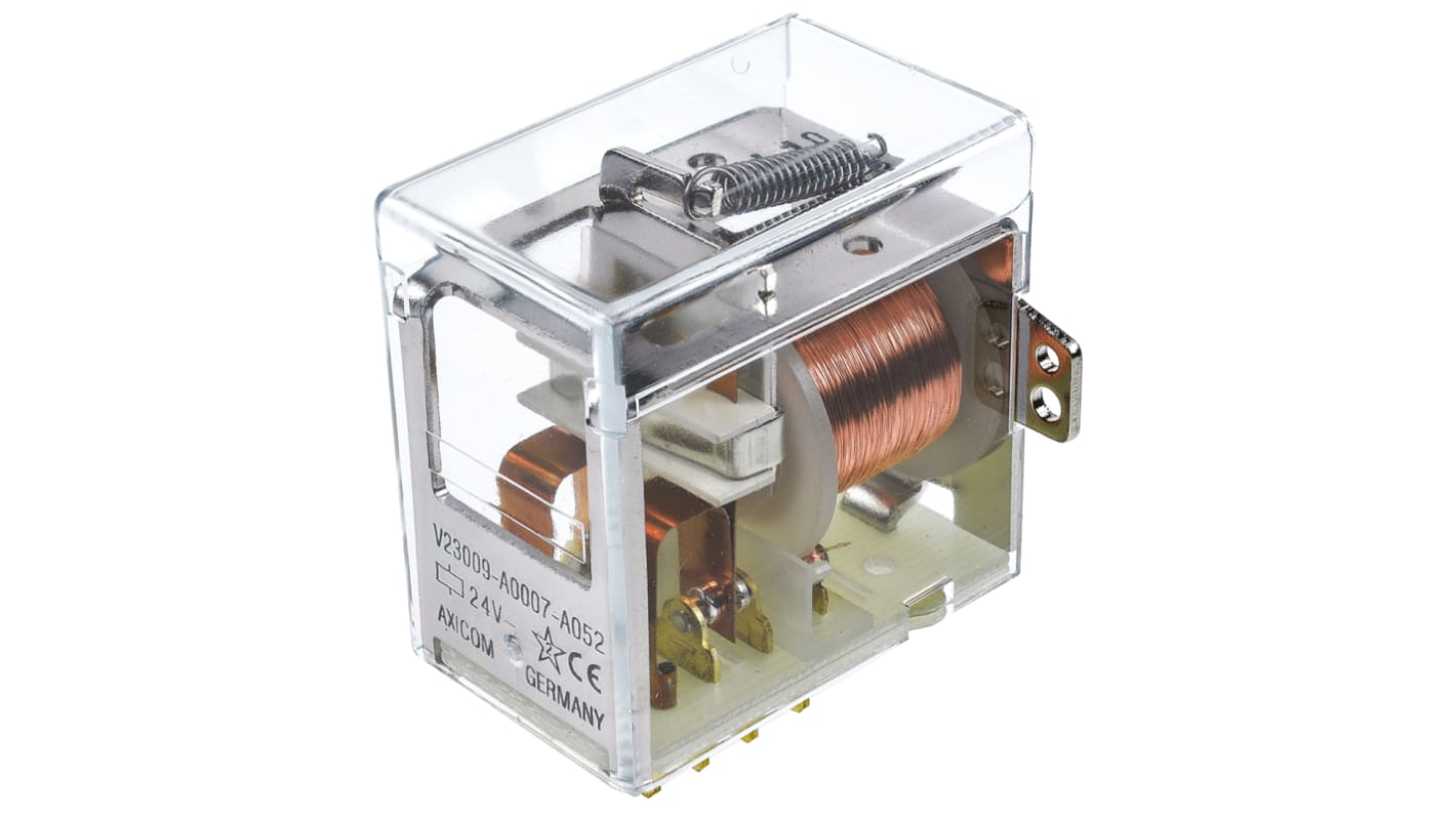 Relé de potencia sin enclavamiento TE Connectivity V23009 de 2 polos, DPDT, bobina 24V dc, 15A, Montaje en PCB