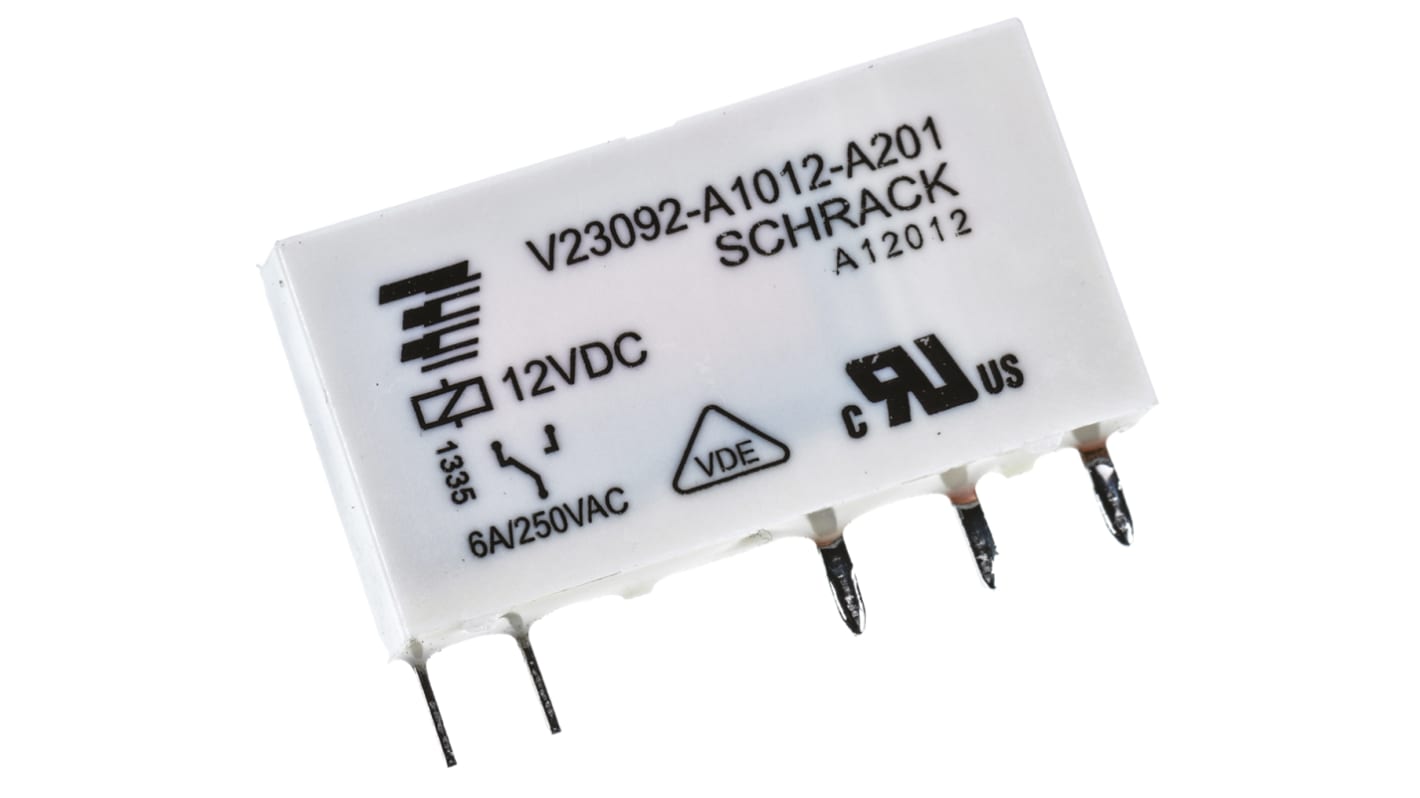 TE Connectivity 功率继电器, 12V 直流线圈, 6A切换, SPDT, 1极, PCB安装, 镀金触点, SNR系列
