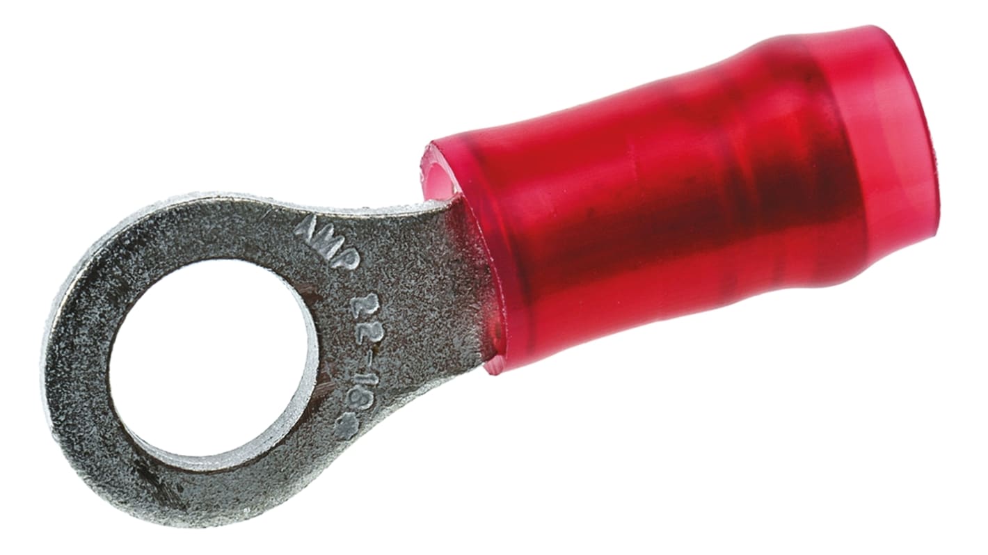 TE Connectivity, PIDG Insulated Ring Terminal, M4 Stud Size, 0.26mm² to 1.65mm² Wire Size, Red