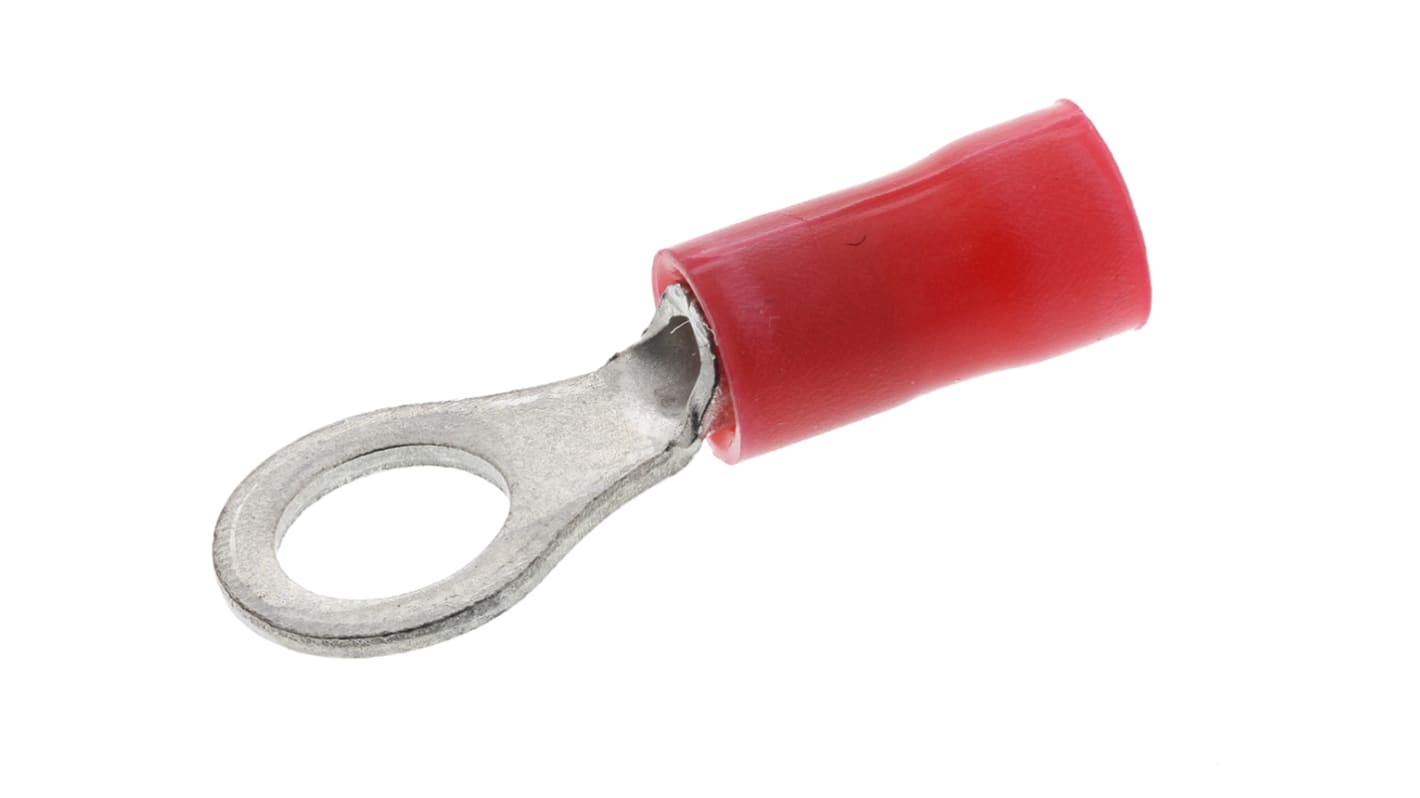 TE Connectivity, PLASTI-GRIP Insulated Ring Terminal, M5 Stud Size, 0.26mm² to 1.6mm² Wire Size, Red