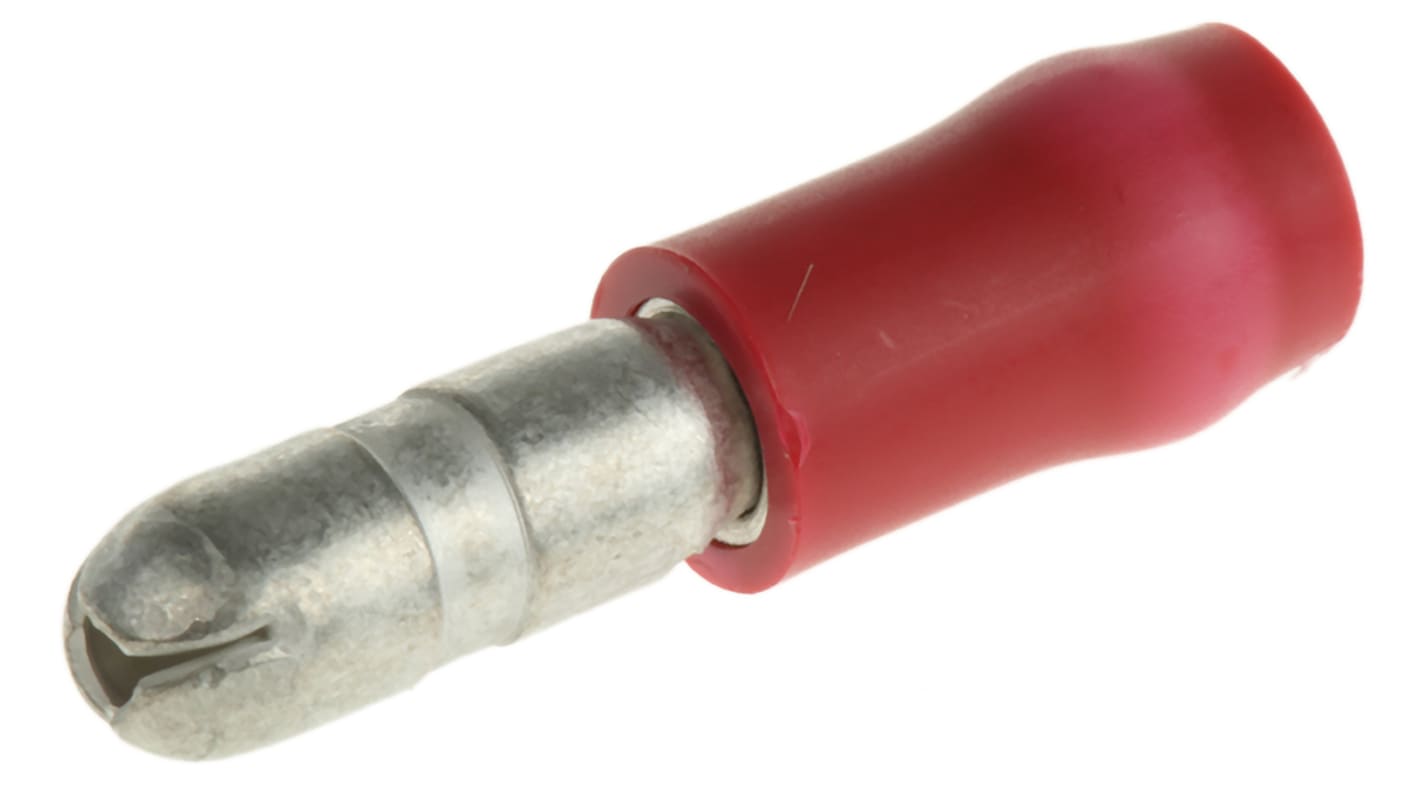 TE Connectivity Insulated, Red Crimp Bullet Connector, 0.25mm² to 1.6mm², 20AWG to 15AWG, 4mm Bullet diameter Male