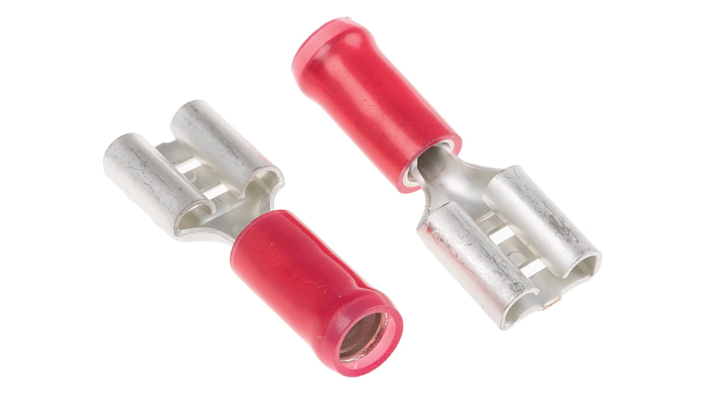TE Connectivity PIDG FASTON .250 Red Insulated Female Spade Connector, Receptacle, 6.35 x 0.81mm Tab Size, 0.3mm² to