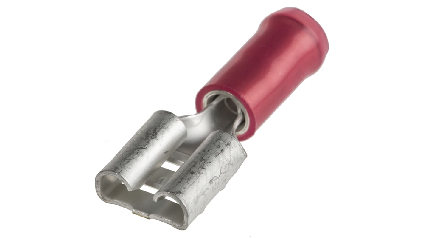 TE Connectivity PIDG FASTON .250 Red Insulated Female Spade Connector, Receptacle, 6.35 x 0.81mm Tab Size, 0.3mm² to