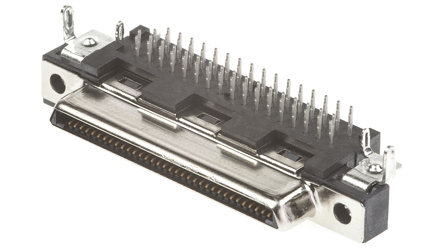 TE Connectivity CHAMP Series Right Angle Through Hole Mount PCB Socket, 68-Contact, 1.6mm Pitch, Solder Termination