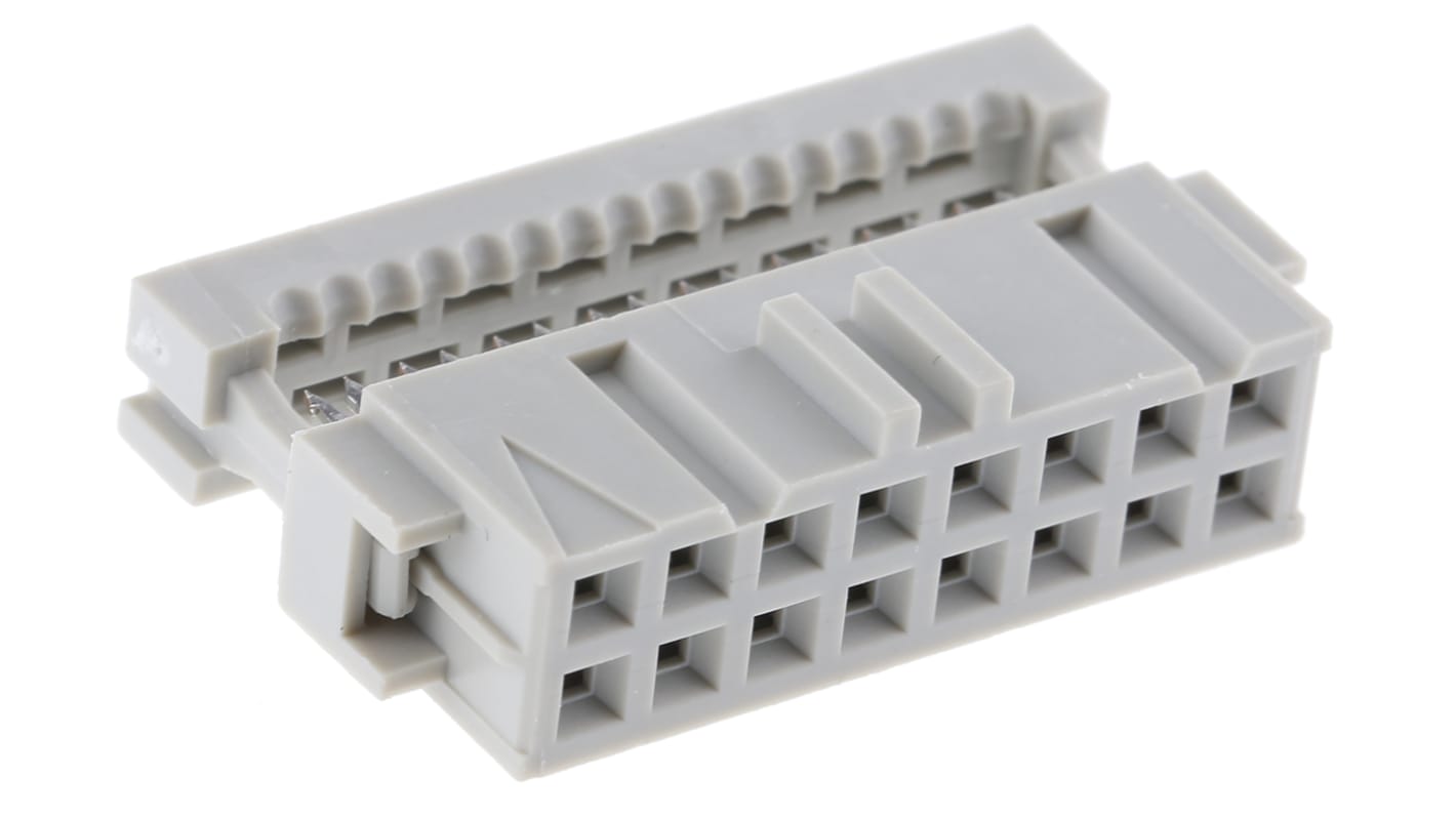 TE Connectivity IDC连接器, 母座, 16p, 2.54mm间距, 2排, 电缆安装, IDC端接, 直角, AMP-LATCH系列