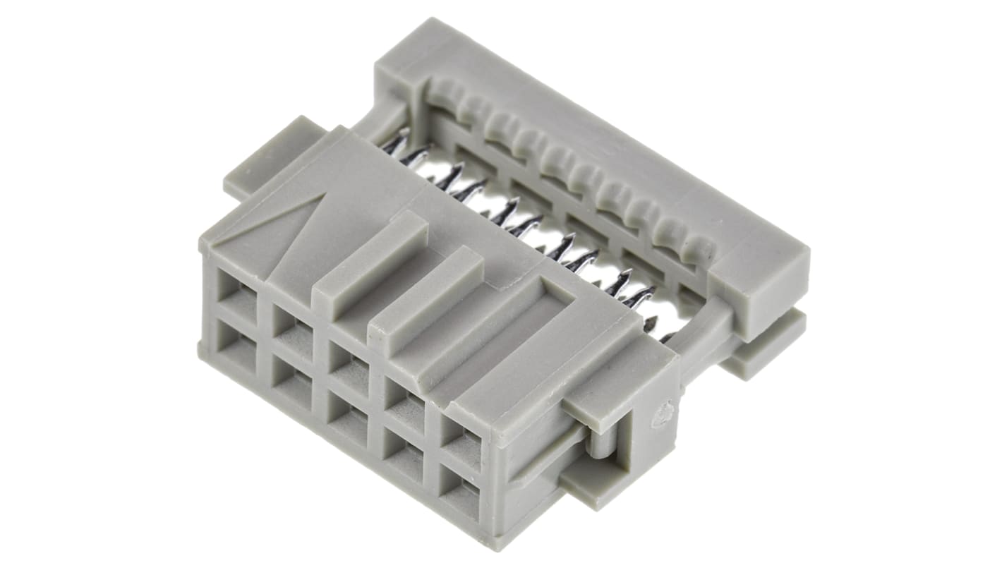 TE Connectivity IDC连接器, 母座, 10p, 2.54mm间距, 2排, 电缆安装, IDC端接, 直角, AMP-LATCH系列