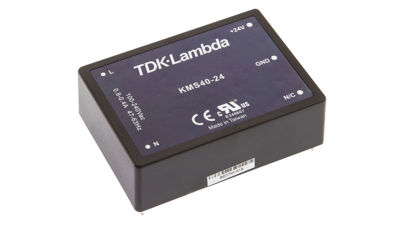 TDK-Lambda Switching Power Supply, KMS40-24, 24V dc, 1.67A, 40W, 1 Output, 100 → 375 V dc, 90 → 264 V ac