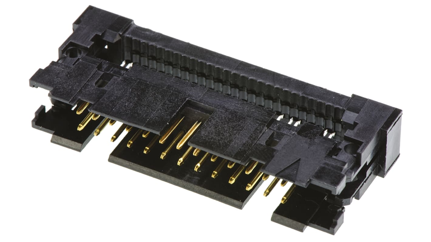 TE Connectivity IDC连接器, 公插, 26p, 2.54mm间距, 2排, 电缆安装, IDC端接, 直角, AMP-LATCH系列