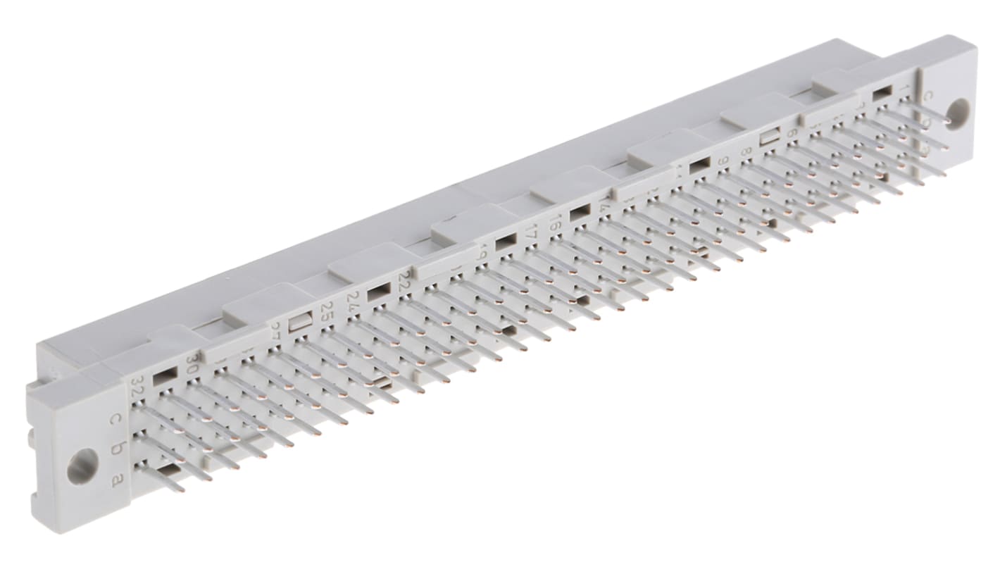 TE Connectivity C型DIN41612欧式连接器母座, 96针, 3行, 2.54mm节距, THT安装, 焊接端接, 直向, Eurocard系列