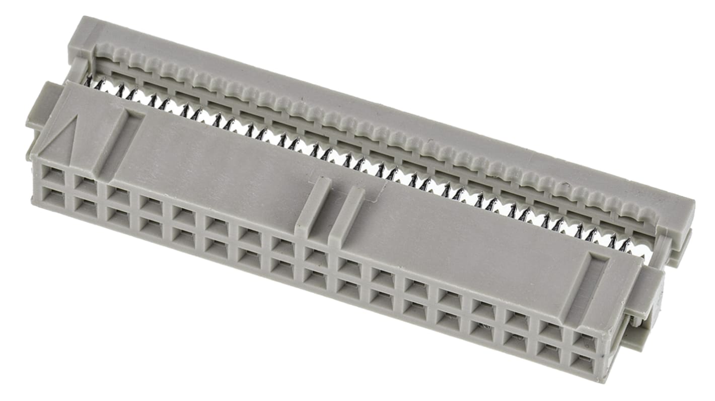 TE Connectivity IDC连接器, 母座, 34p, 2.54mm间距, 2排, 电缆安装, IDC端接, 直角, AMP-LATCH系列