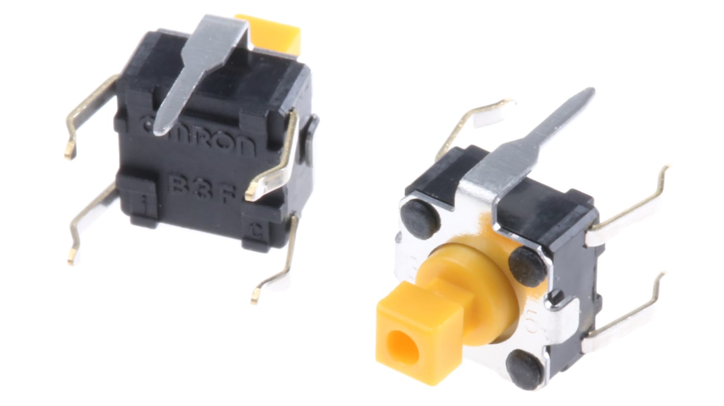 Omron Yellow Plunger Tactile Switch, SPST 50 mA @ 24 V dc 3mm