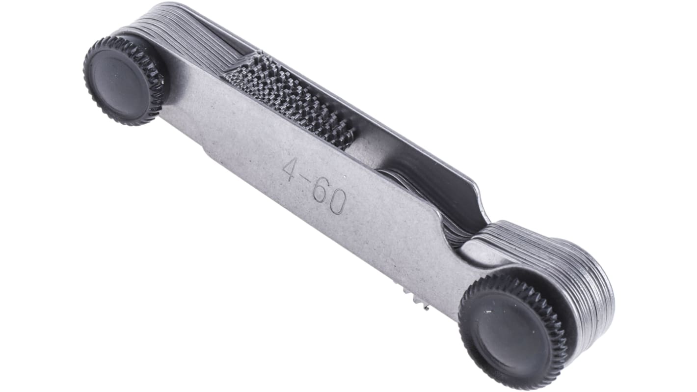 RS PRO 螺距规, 27片, 英制螺纹, 公制测量4mm → 60mm, 英制测量4TPI → 60TPI
