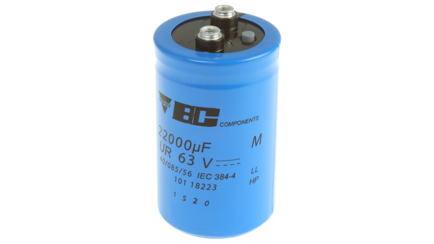 Vishay 螺钉铝电解电容, 22000μF, 63V 直流, 50 (Dia.) x 80mm, 最高+85°C, 101 PHR-ST系列