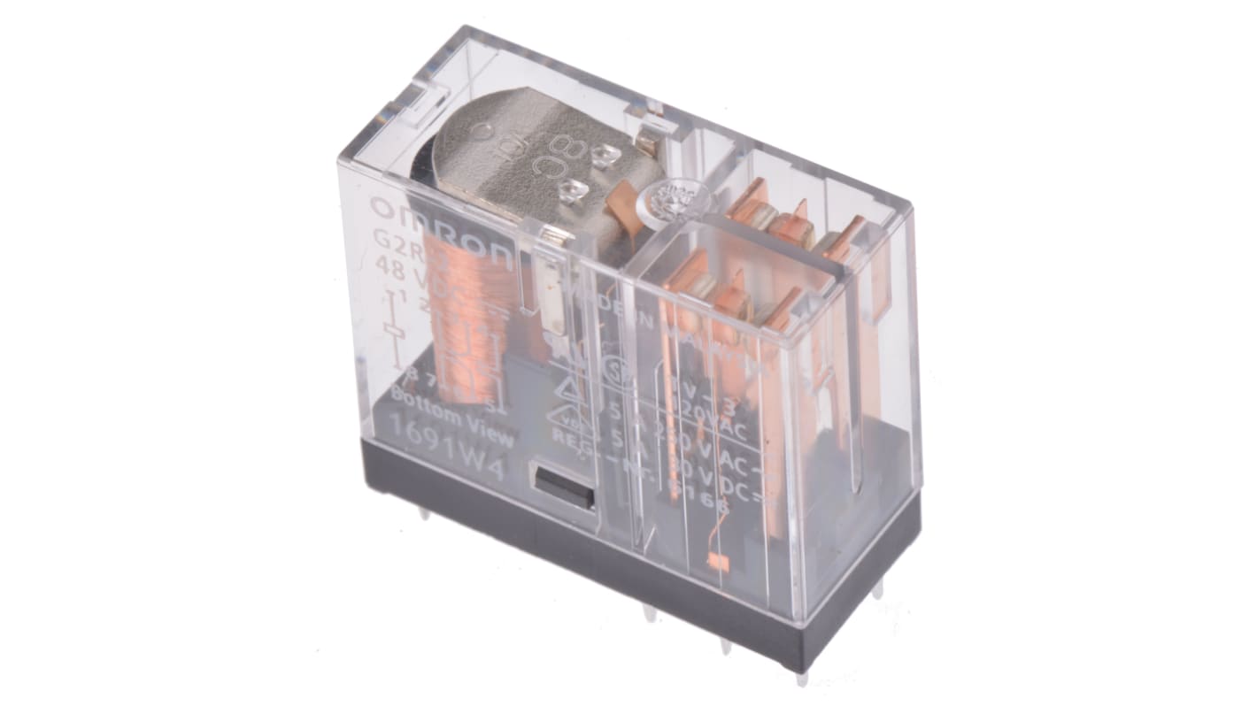 Omron G2R 48V dc Spule 2-poliger Wechsler Printrelais 5A 4170Ω Monostabiles Relais