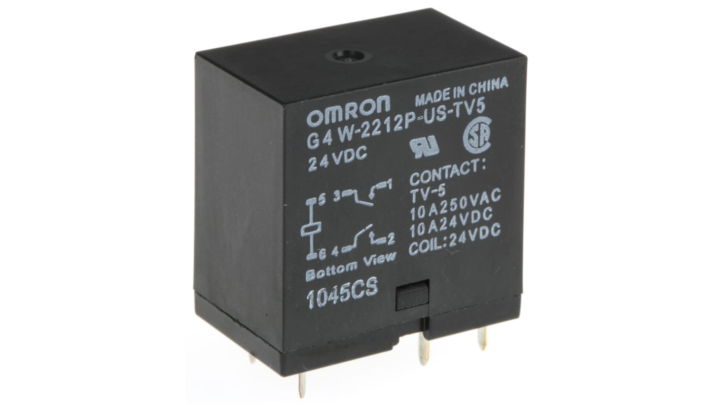 Relé de potencia sin enclavamiento Omron G4W de 2 polos, DPST, bobina 24V dc, 10A, Montaje en PCB