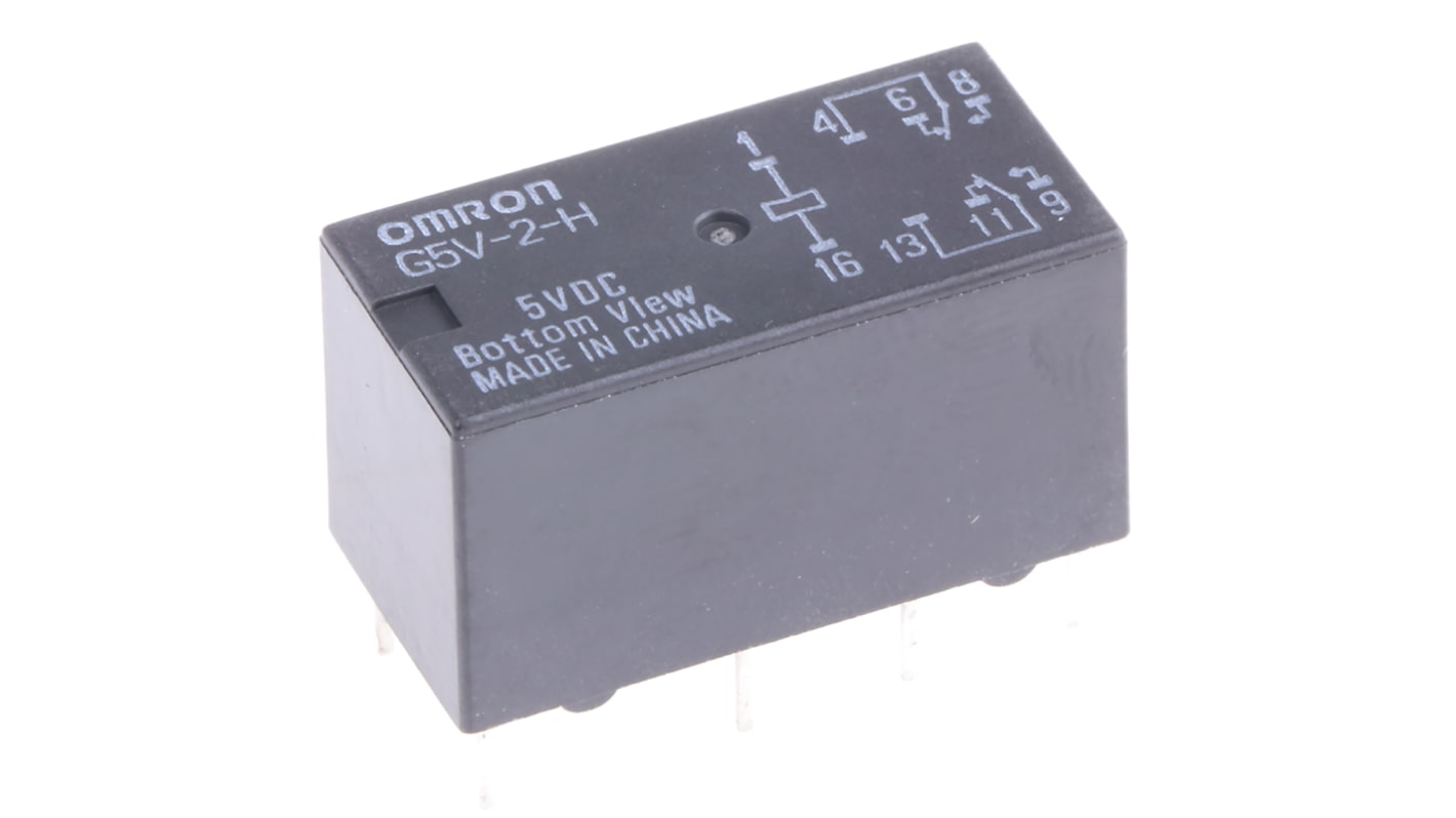 Omron PCB Mount Signal Relay, 5V dc Coil, 1A Switching Current, DPDT