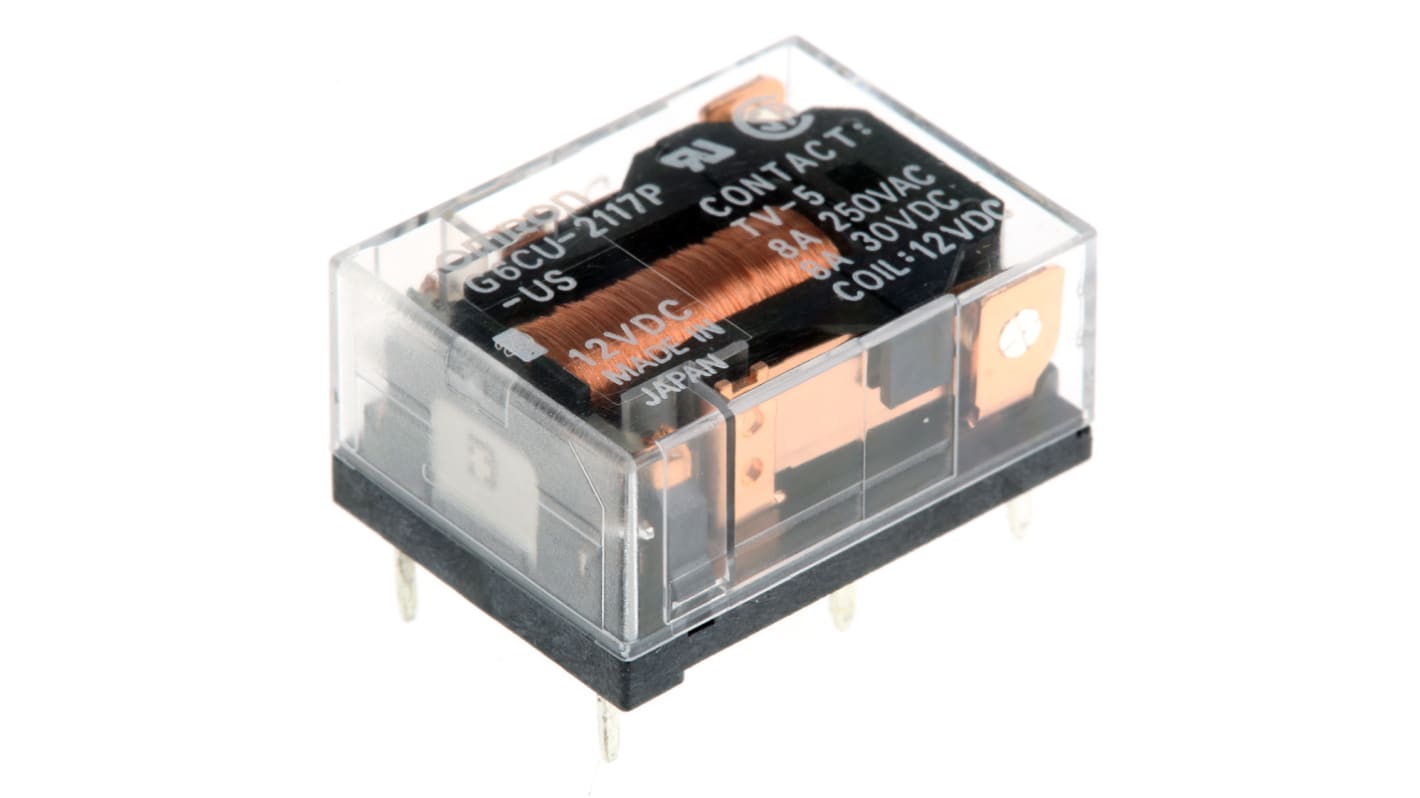 Omron PCB Mount Latching Power Relay, 12V dc Coil, 8A Switching Current, SPDT