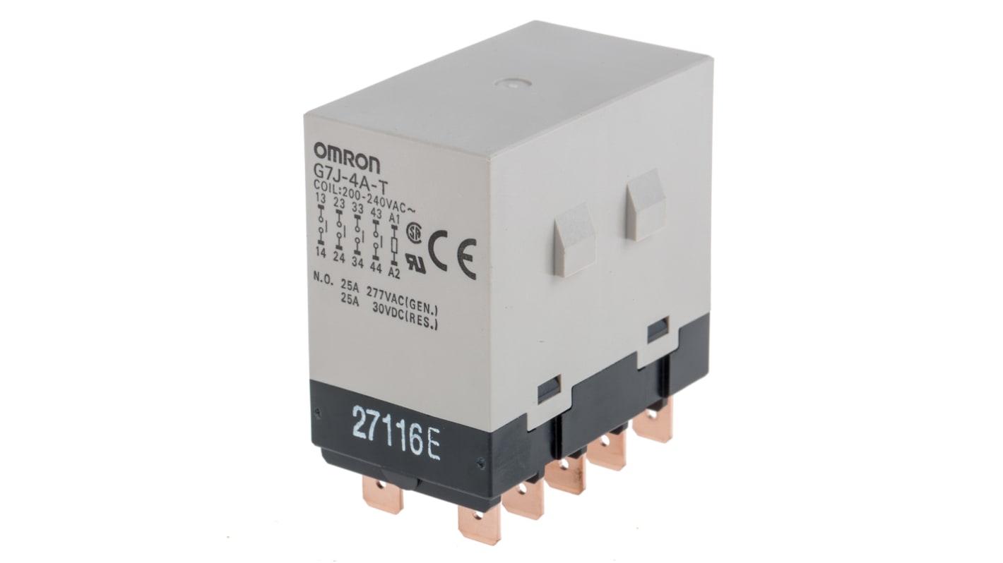 Omron Panel Mount Power Relay, 240V ac Coil, 25A Switching Current, 4PST-NO