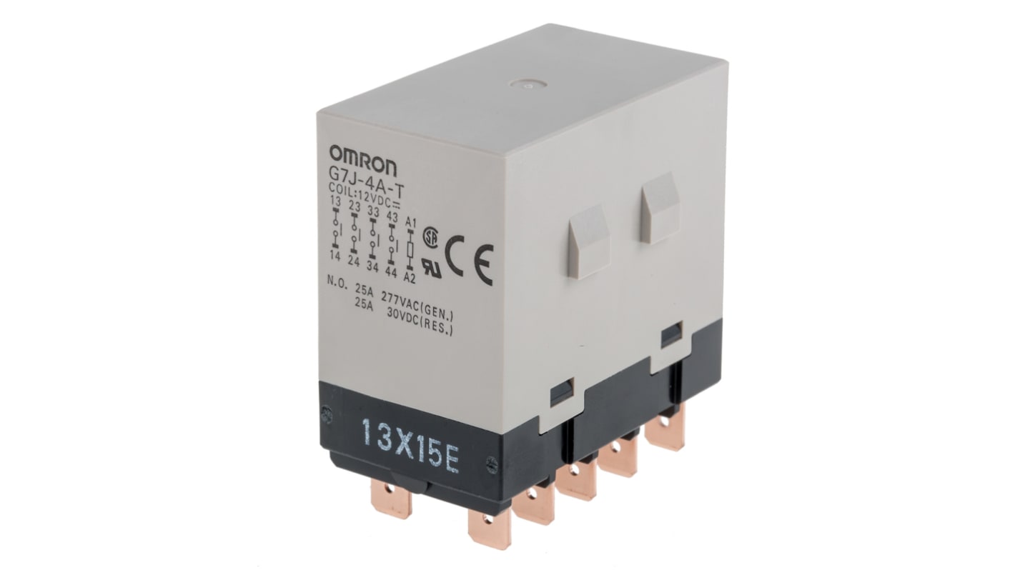 Omron Panel Mount Power Relay, 12V dc Coil, 25A Switching Current, 4PST-NO