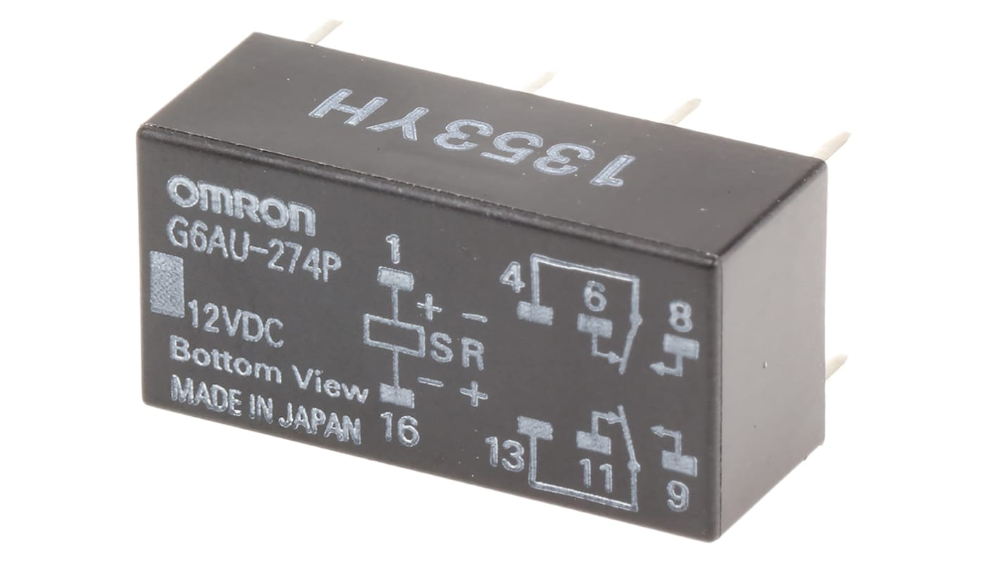 Omron PCB Mount Latching Signal Relay, 12V dc Coil, 2A Switching Current, DPDT