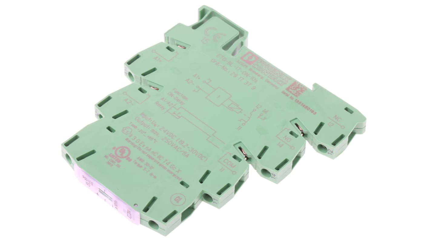 Phoenix Contact ETD-BL-1T-ON- 10S Series DIN Rail Mount Timer Relay, 19.2 → 30V dc, 1-Contact, 0.1 → 10s,