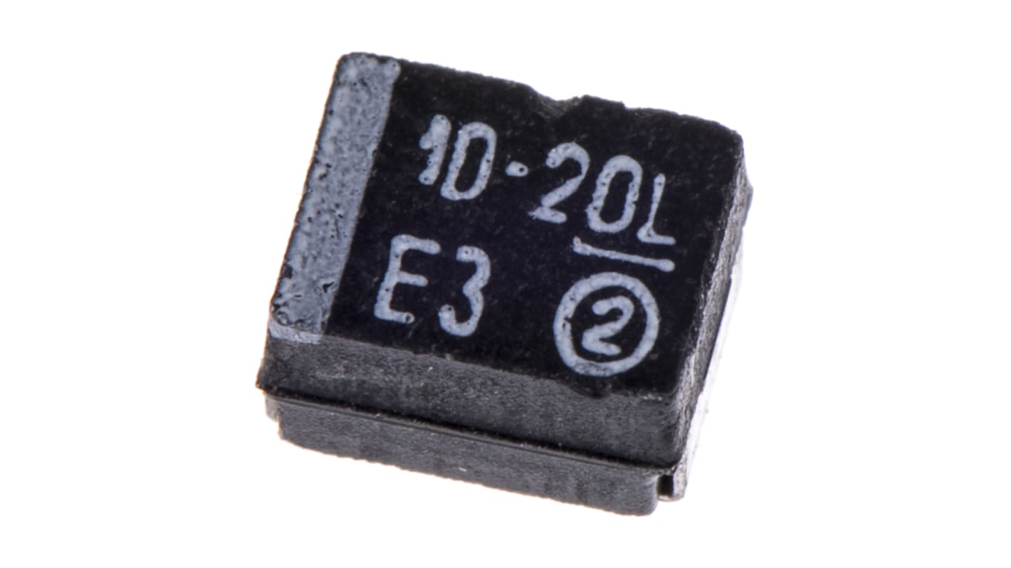 Condensatore al tantalio Vishay, 10μF, 20V cc, serie 293D, ±10%, +125°C, package 3528-21