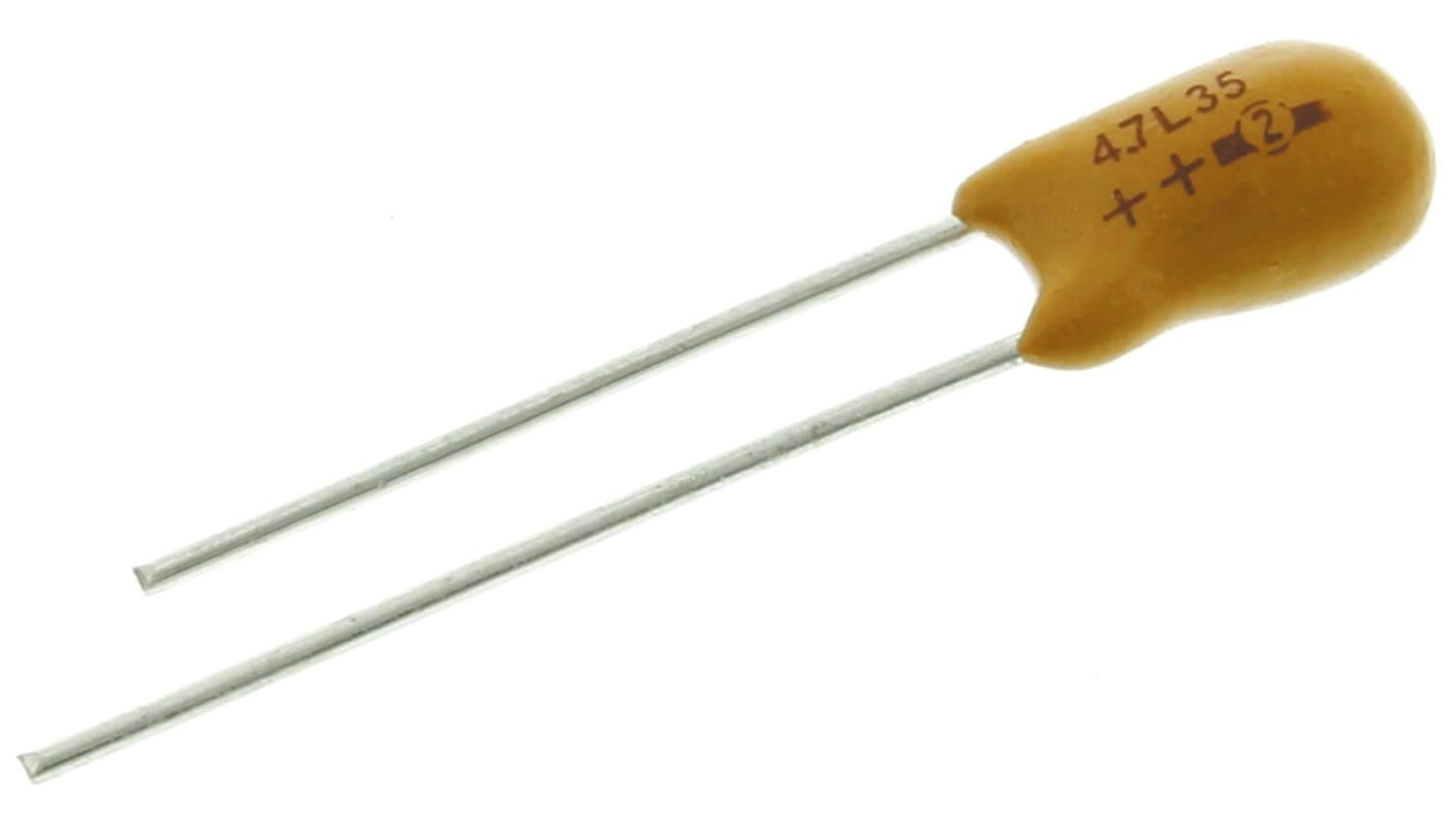 Vishay 489D  Kondensator, MnO2, 4.7μF, 35V dc THT, 2.5mm, ±20%, °C