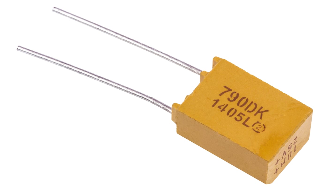 Vishay 直插二氧化锰钽电容, 10μF, 25V 直流, ±10%容差, 7.3 x 4.8 x 10.5mm, 790D系列