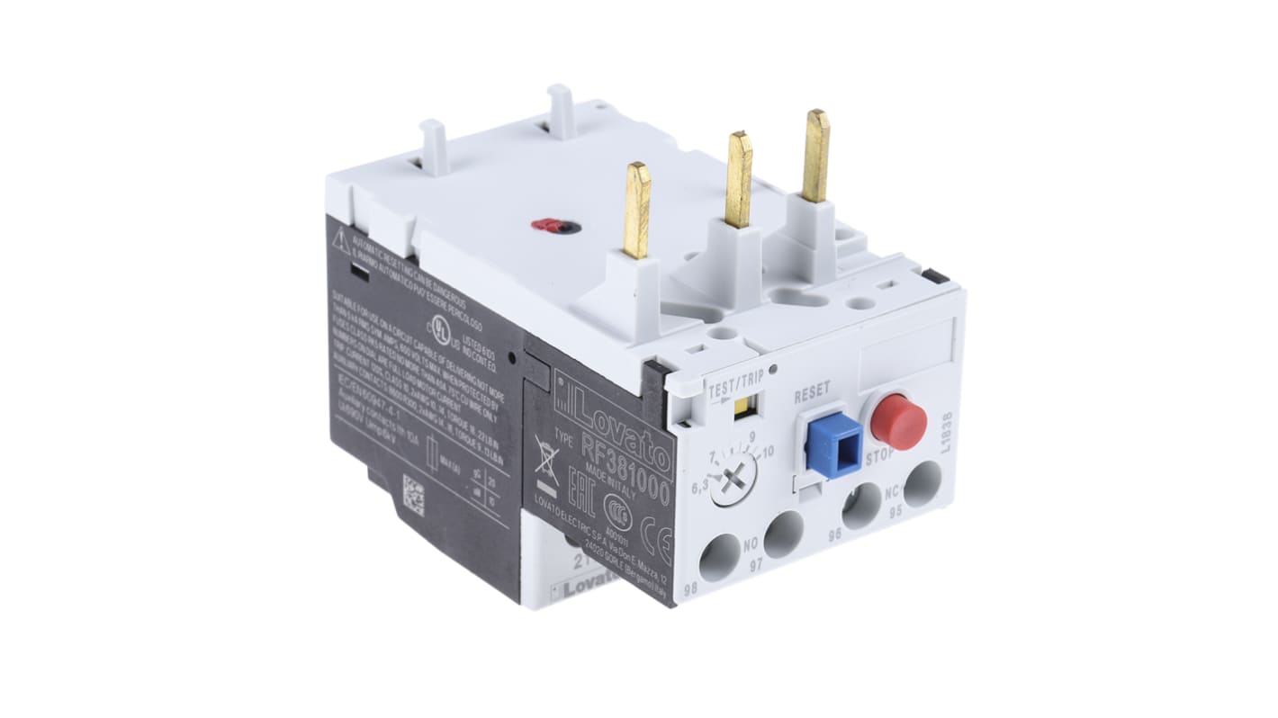Lovato RF38 Thermal Overload Relay, 6.3 → 10 A F.L.C, 10 A Contact Rating, 3P