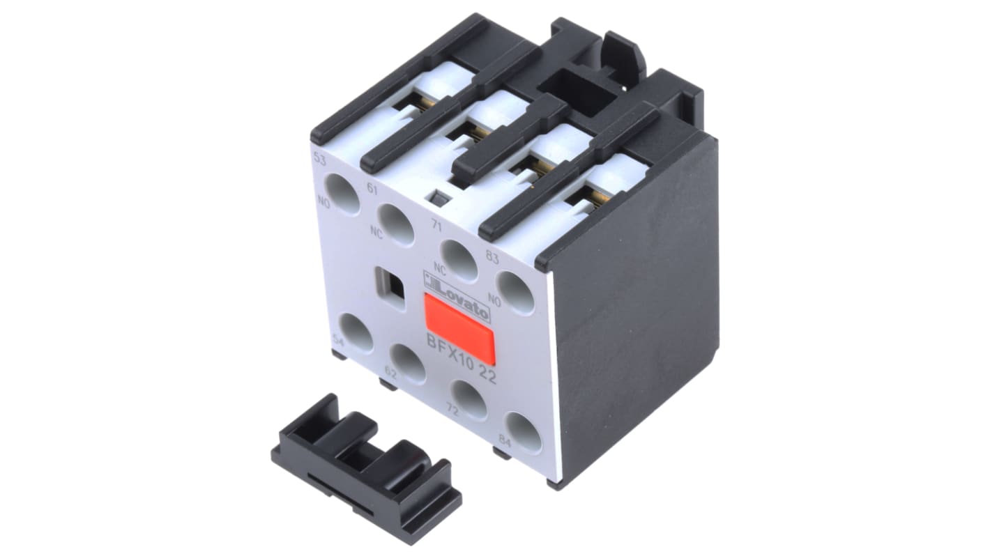 Lovato Auxiliary Contact Block, 4 Contact, 2NC + 2NO, Snap-On BFX10